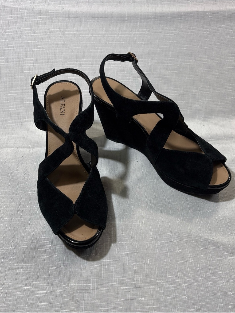 Alfani Black Suede Crisscross Wedge Sandals